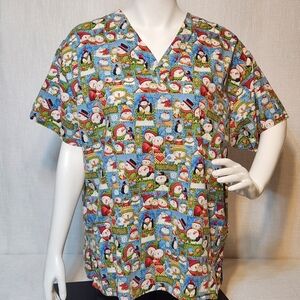 WS White Swan Scrubs Top Winter Penguins Snowmen XL Xtra Large